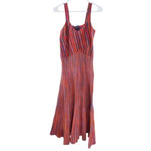 VINTAGE SCOOP MEDIUM Y2K MULTI-COLOR RIBBED KNIT FIT & FLARE MIDI DRESS